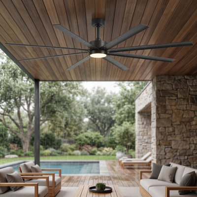 Grand ventilateur de plafond imperméable 65 "/ 72" avec lumière et télécommande | 8 grandes pales en aluminium à débit d'air élevé, 6 vitesses par minute | Moderne industriel intérieur / extérieur moderne pour la maison, le bureau, les espaces commerciaux, le porche, le garage, le magasin