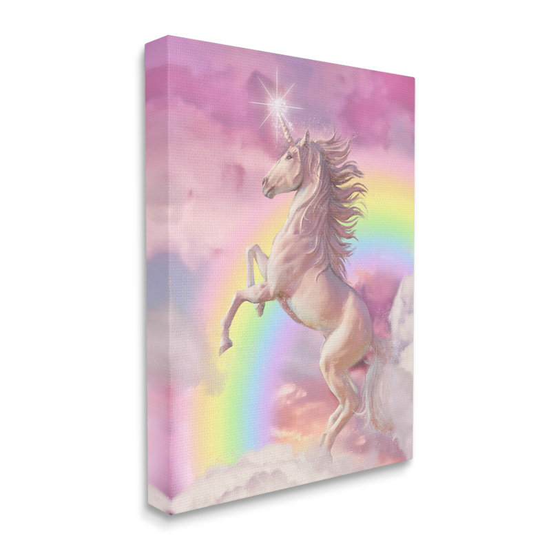 «Dazzling Unicorn Fluffy Pink Clouds Fantasy Rainbow» par Ziwei Li - impression, H 40 po x l 30 po, Toile tendue