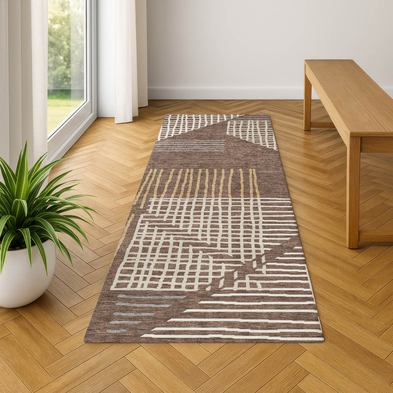 Premium Machine Washable Mayfield AMF2270 Striped Rug, 2'3" x 7'6" Runner, Brown