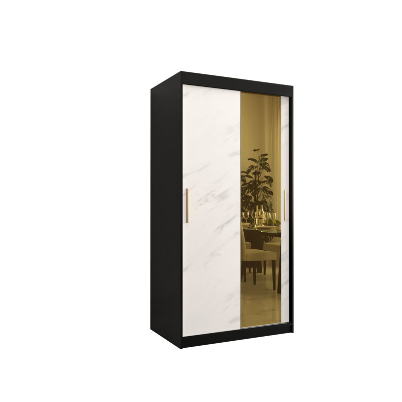 Lancashire 2 Door Wardrobe, 200cm H x 100cm W x 62cm D, Black/White
