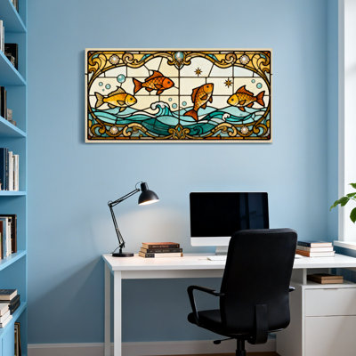 Motif de vitrail tendance, vagues de l'océan