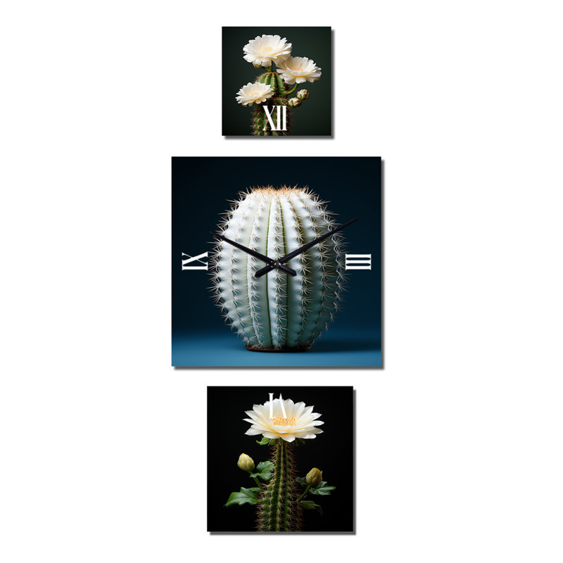 Khabhayan - Cactus - Horloge murale surdimensionnée - Ensemble de 3