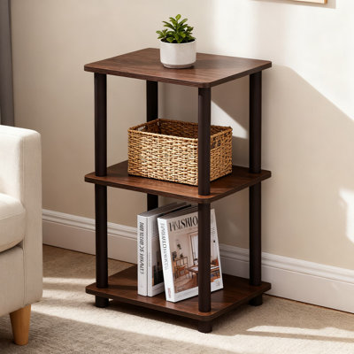 Turn-N-Tube 2 Space Shelf, Modern Wooden Storage Organizer With Durable Walnut Finish For Living Room, Bedroom, Or Office
