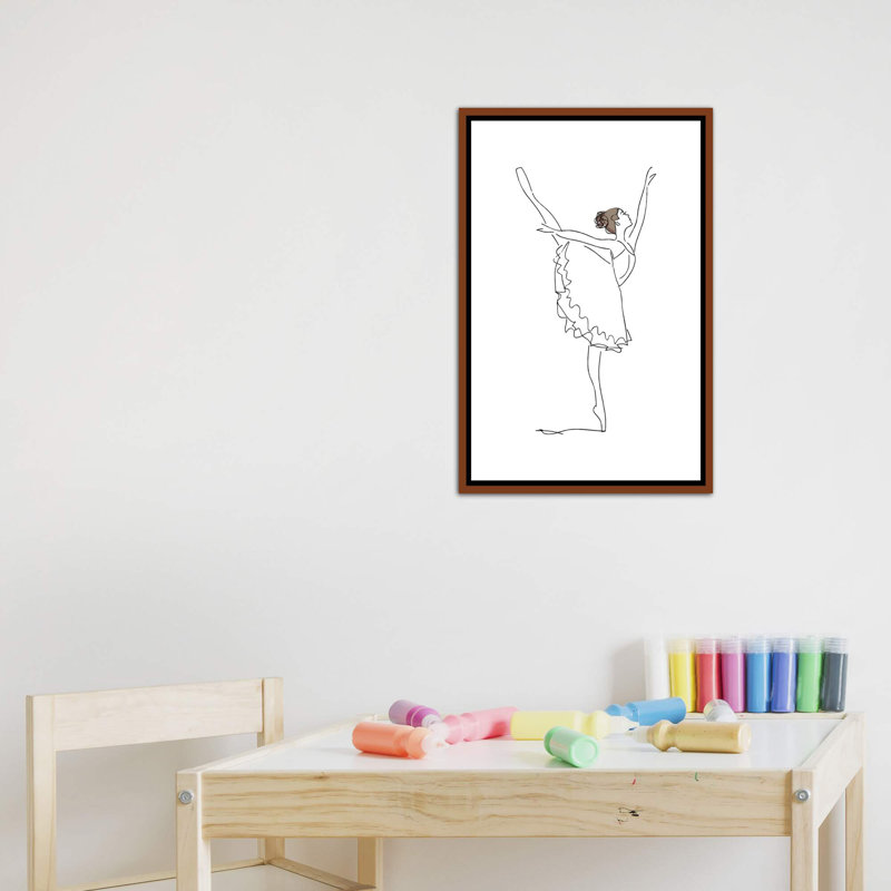 Ballet Line Art - impression d'art graphique, Pas de tapis, H 26 po x l 18 po x 1,5 po, Toile avec cadre brun