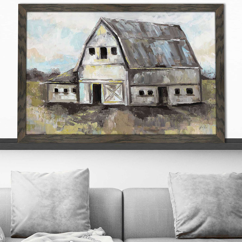 Tranquil Barn par Jeanette Vertentes - Peinture, H 33,5 po x l 49,5 po x P 1 po, Cadre chocolat patiné