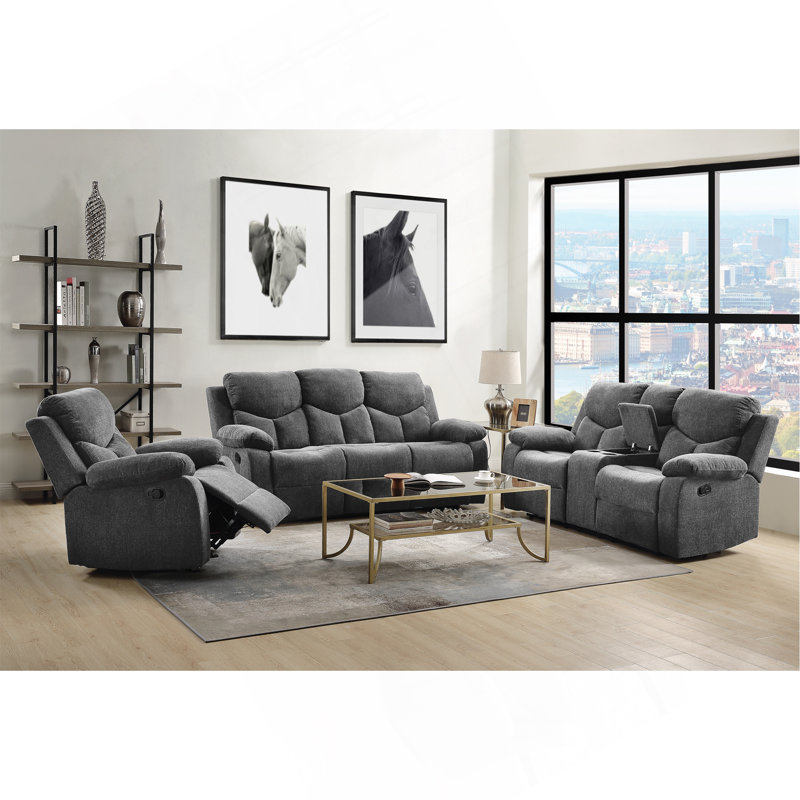Kalen Grey Chenille Sofa W/ Drop Down Table