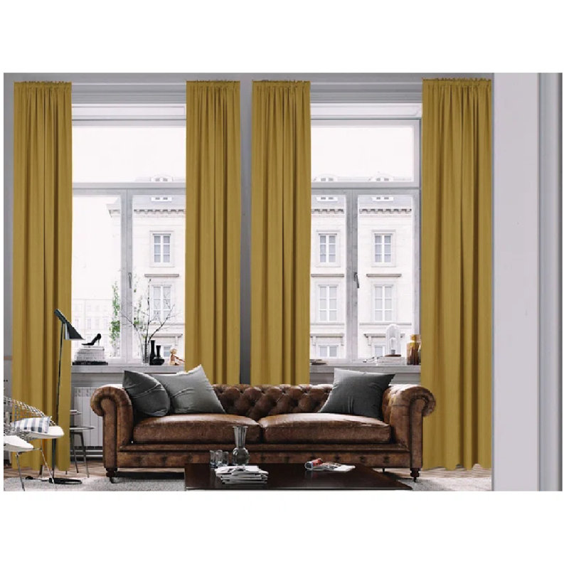 Extra Long & Extra Wide Faux Linen Decorative Curtain Single Panel, Mustard Yellow, 140cm Width x 245cm Drop
