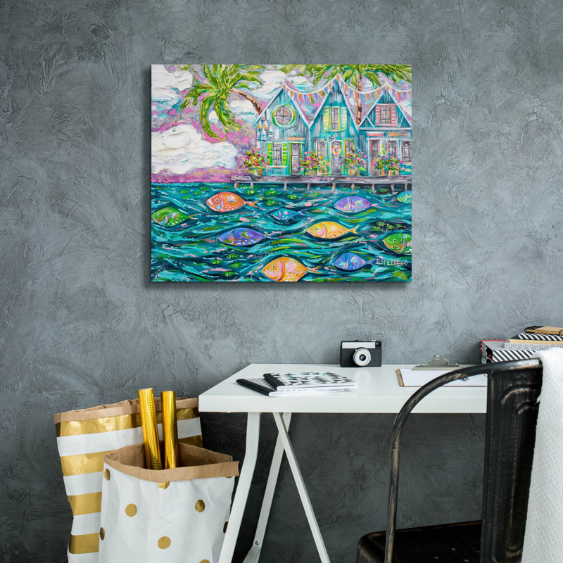 «Lark Manor», «Dock Of The Bay» par Estelle Grengs, art mural sur toile, H 20 po x l 24 po x P 0,75 po