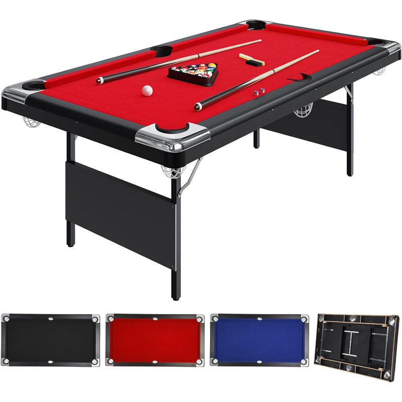 Table de billard de 7 pi, table de billard portable avec accessoires complets, tables de billard pliantes avec 2 queues, boules, brosse à craie et feutre pour les salles de jeux, loisirs à la maison