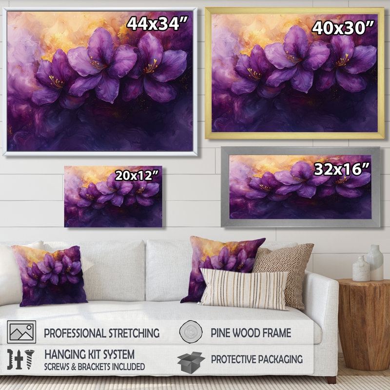 Lavande grâce aux fleurs de rhododendron I - art mural rhododendron, 12" H x 20" W, Black
