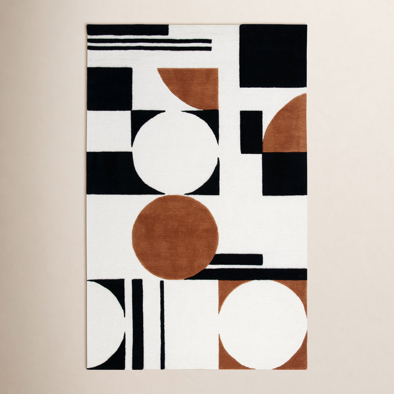 Antoni Handmade Wool Ivory/Black/Brown Rug, Rectangle 5' x 8'