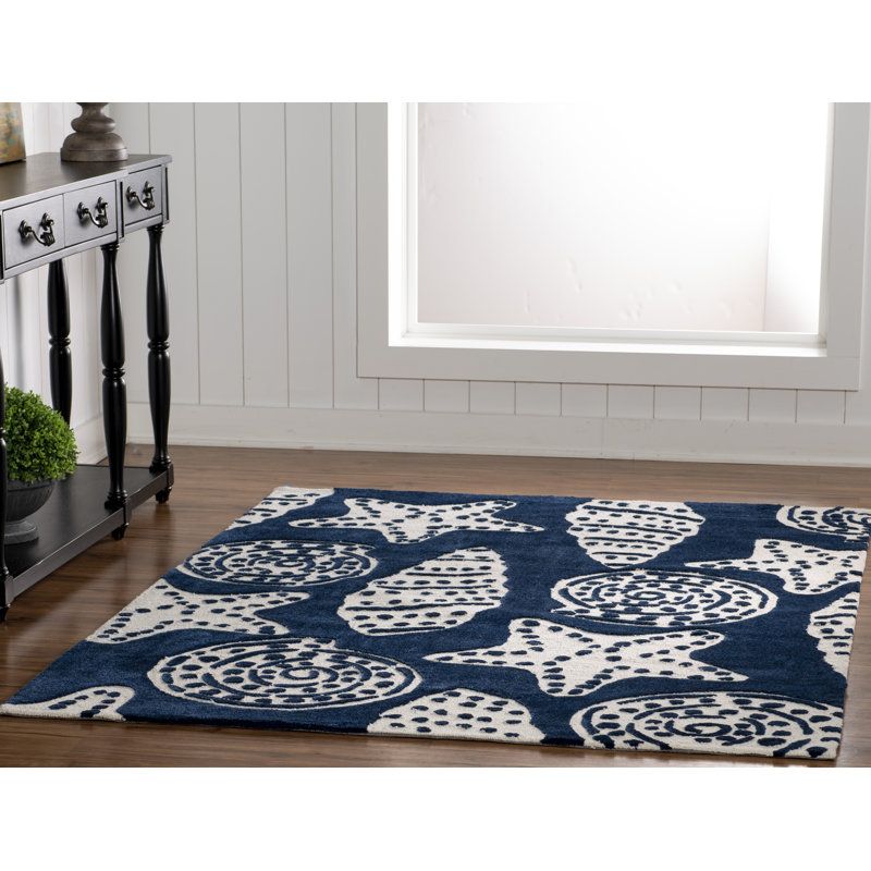 Equelle Handmade Rug Navy And Ivory, Rectangle 8' x 10'