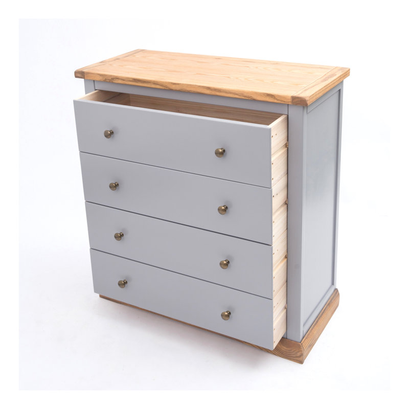 Durham 90cm W 4 - Drawer Chest of Drawers, Grey/Antique Brass