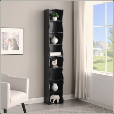  8-Layer Adjustable Bookshelf, Ultra-Thin Freestanding Display Shelf with Wavy Border, Detachable Combination Storage Cabinet for Home Office