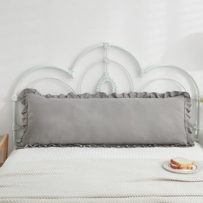20x54in Light Grey Body Pillow Cover with Ruffled Fringe Decor
