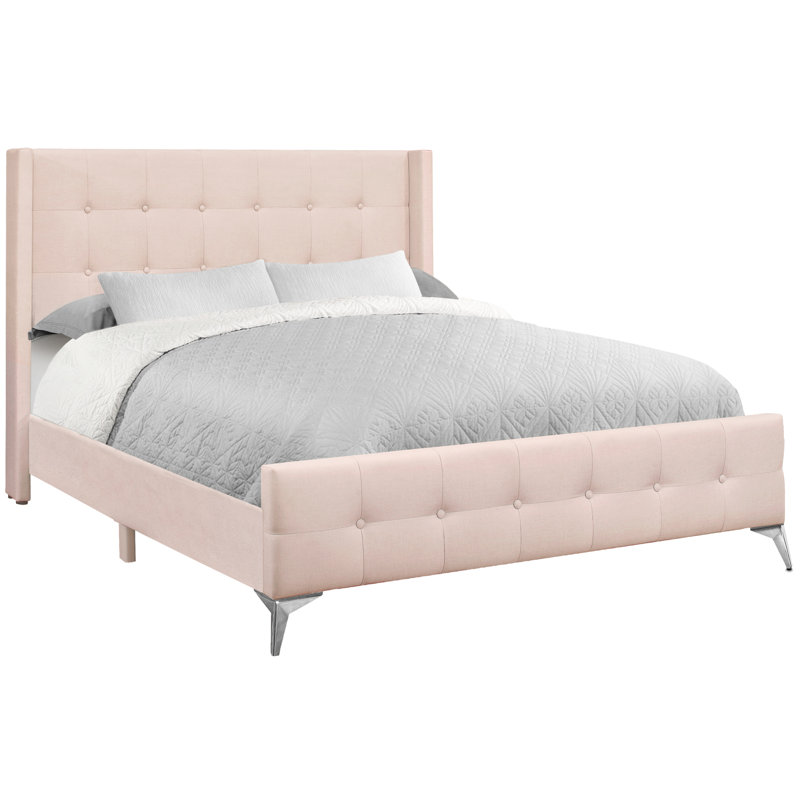 Glamorous Queen Size Bed In Pink Velvet With Headboard And Accents Chic