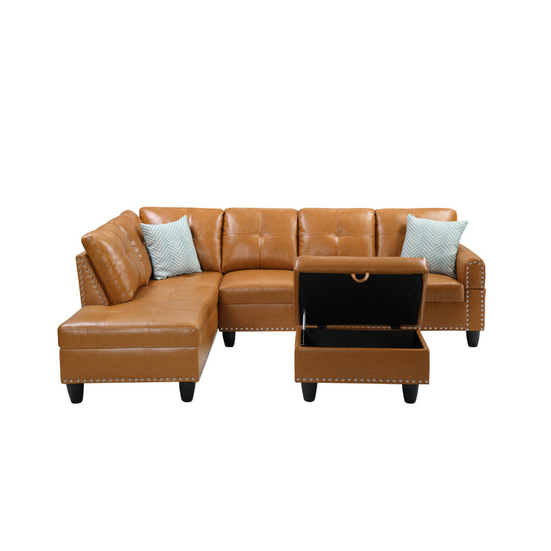 Canapé modulaire en similicuir avec repose-pieds Irine, Gingembre gingembre