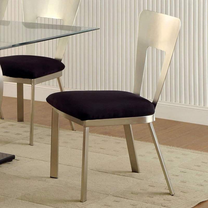 2 chaises d'appoint en microfibre et en métal, argent noir, siège rembourré, dossier en trou de serrure, noir mystérieux pour salle à manger, hanche
