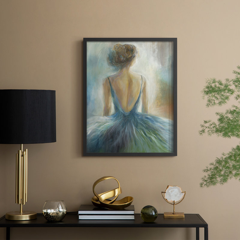 «Lady in Blue», reproduction encadrée - bois massif, H 11 po x l 9 po, Noir, noir, noir, noir