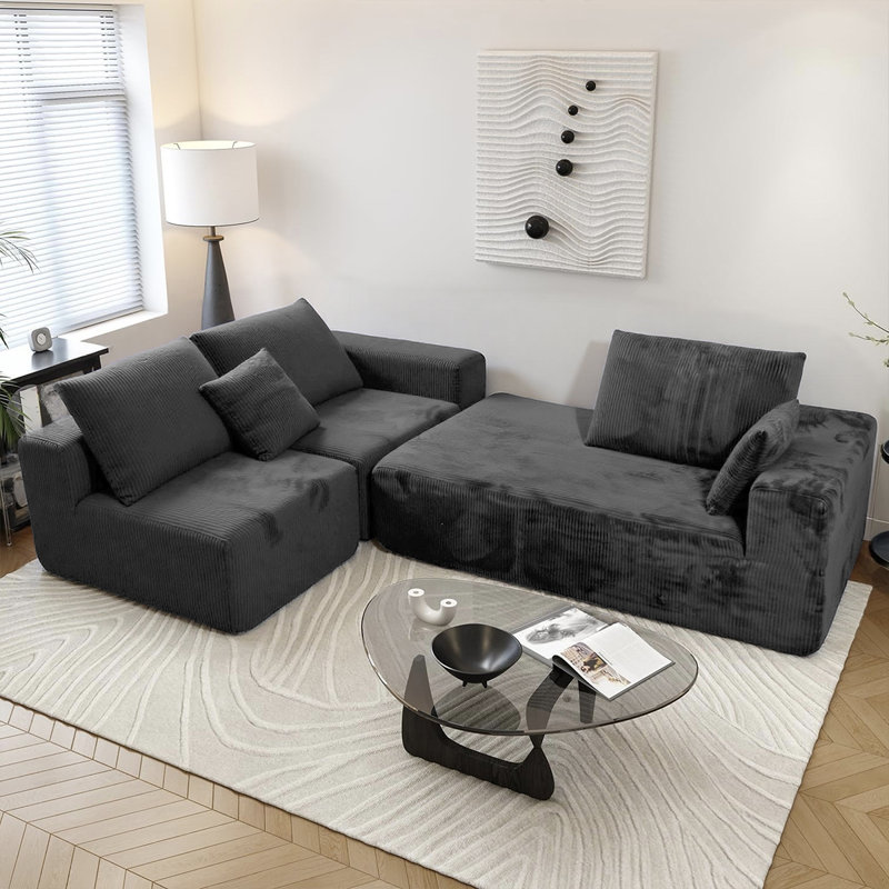 108 po Canapé modulaire surdimensionné sans canapé pour meubles de salon, Grey Corduroy, Left Hand Facing