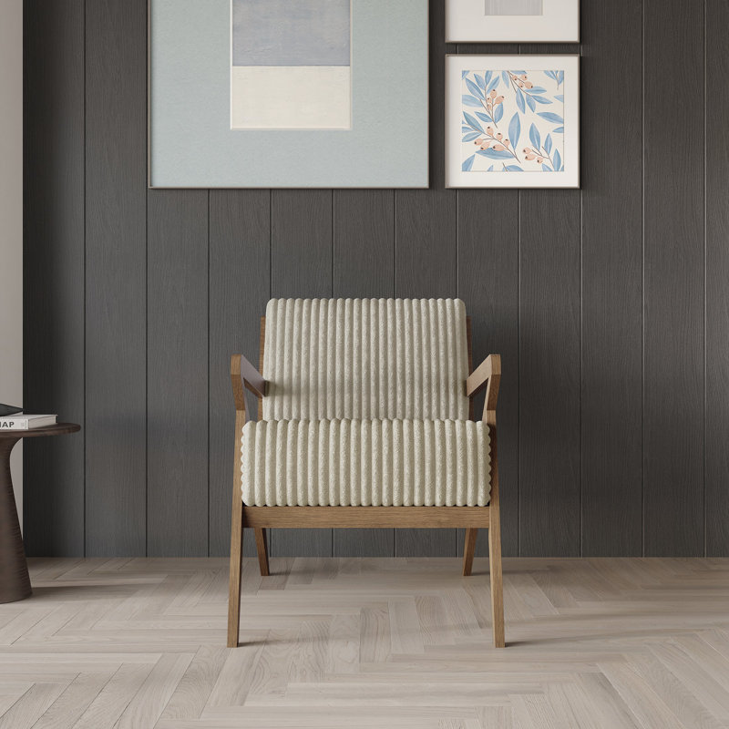 Fauteuil d'appoint en velours, Crème, crème, Noyer