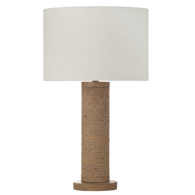 Lampe de table Adams Coastal avec base en corde et abat-jour tambour en lin, Boho Chic