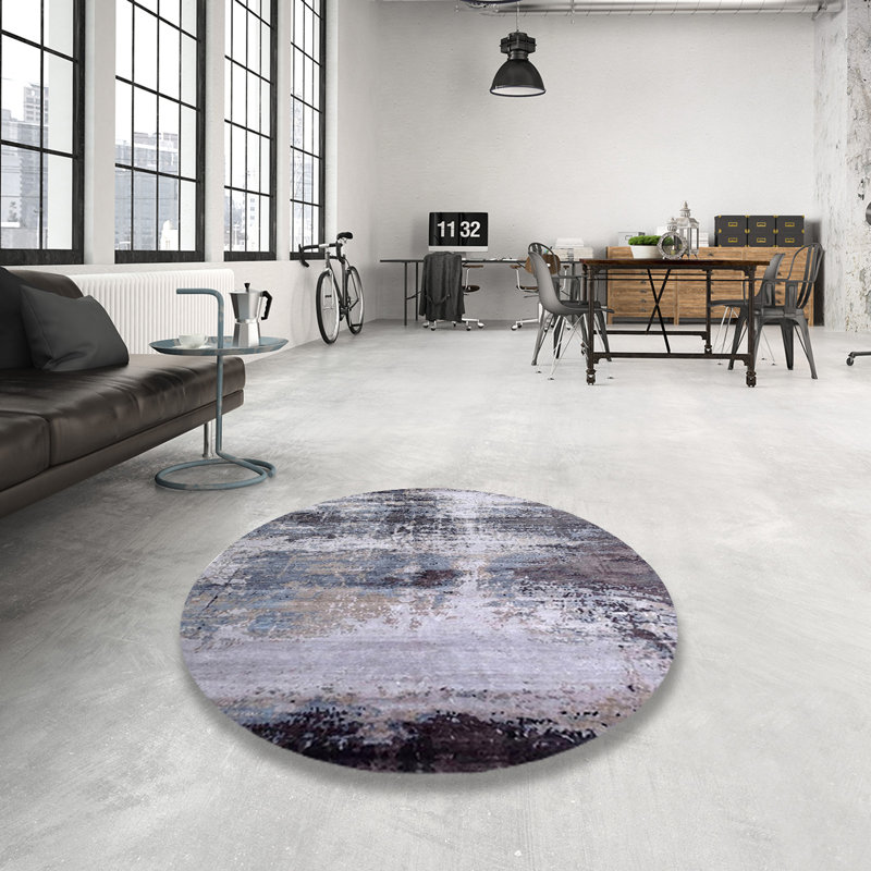 Tapis bleu / gris / blanc, Rond 3 pi