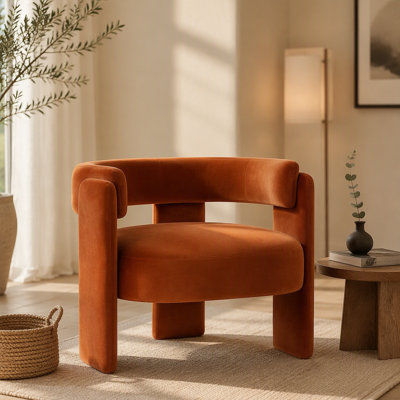 Fauteuil d'appoint pour le salon, fauteuil simple en velours, fauteuil de style Mid-Century, pieds en bois pour la lecture de bureau dans la chambre à coucher