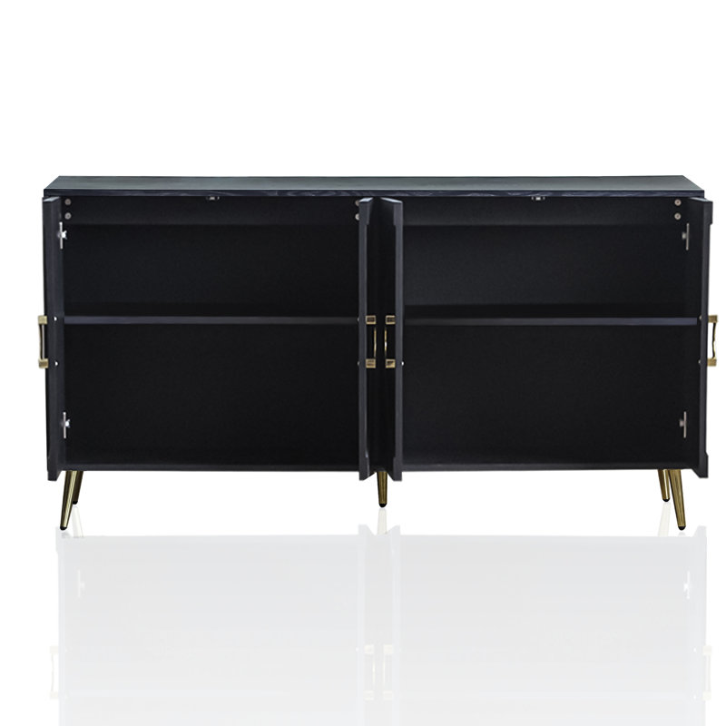 Buffet à 4 portes avec rangement de style moderne et noir patiné pour le salon, le vestibule, le couloir, le bureau, la cuisine et la salle à manger