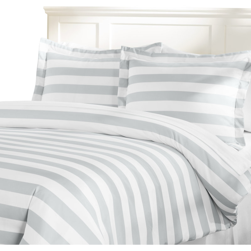 Ensemble de housse de couette à rayures 3 pièces Basics, Double / Grand, Blanc/gris
