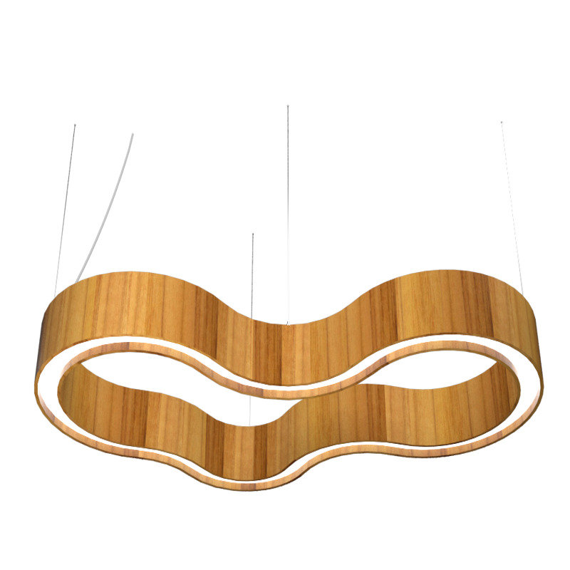 1 - Light LED Pendant, Teak, 4.68" H x 58.5" W x 32.37" D