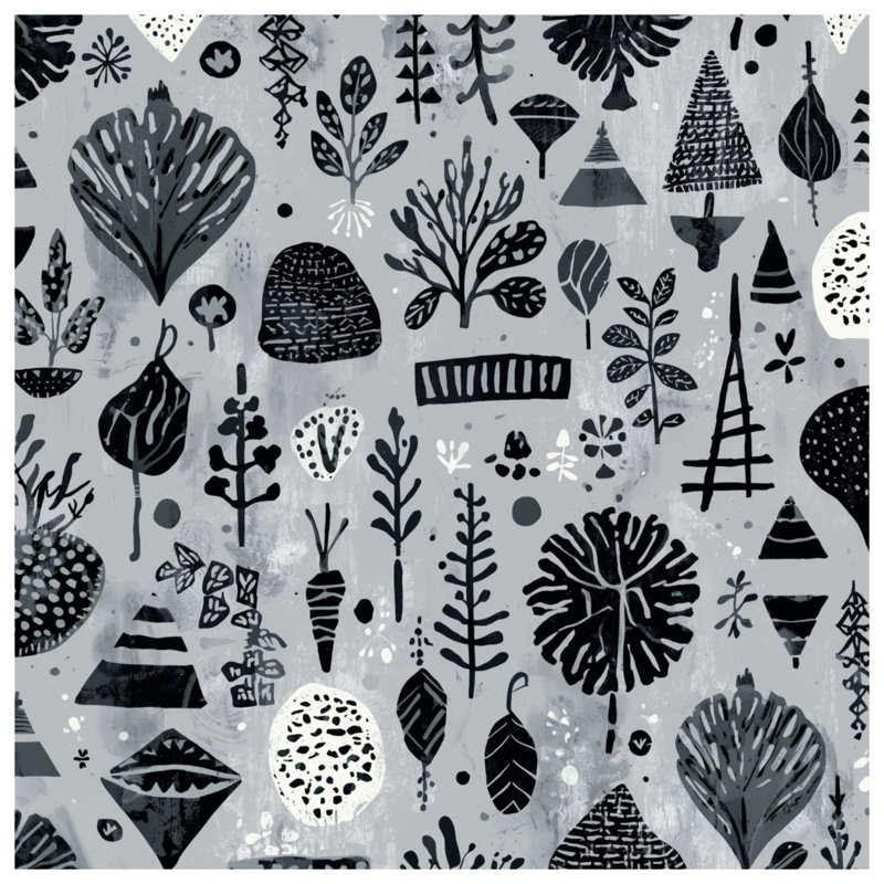Tapisserie murale motifs botaniques noirs et blancs - Décoration murale botanique, 68in H x80in W with 4 Grommets