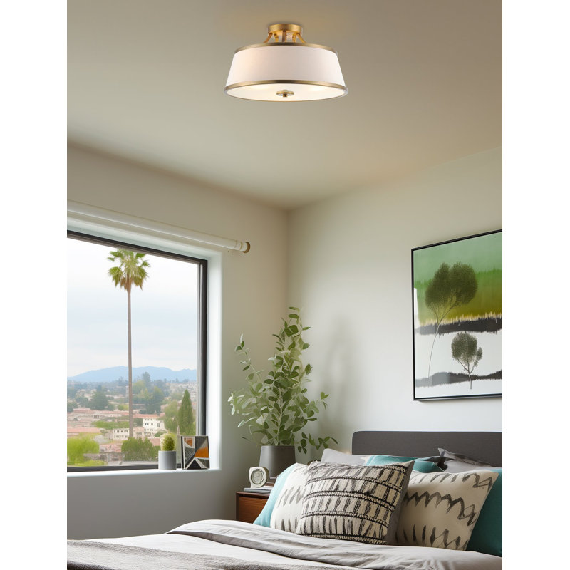 Celiyah Fabric Semi Flush Mount, Warm Brass
