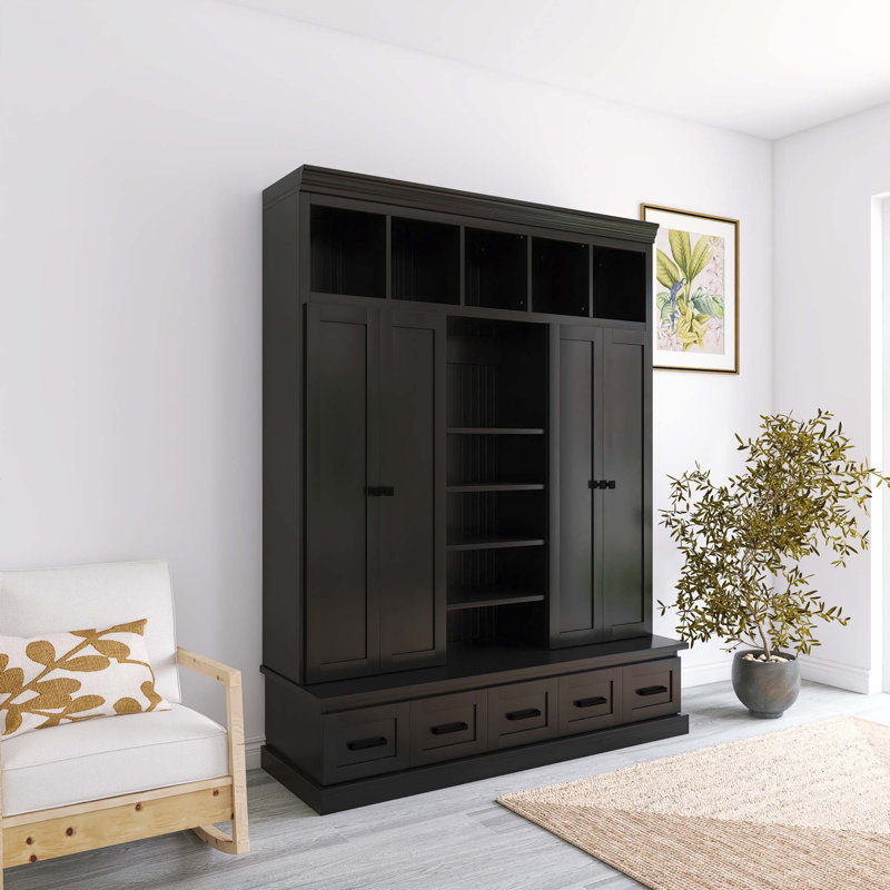 Arbre d'entrée 78,7 '' noir avec capacité de rangement généreuse et tablettes réglables, Noir