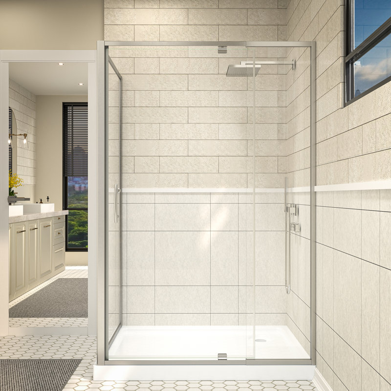 48" W X 71" H Frameless Pivot Shower Enclosure With 1/4" Clear Tempered Glass, Brushed Nickel