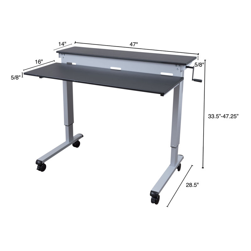 Selinger Adjustable Metal Base Standing Desk, 47.25" H x 47.25" W x 28.5" D, Black/Silver