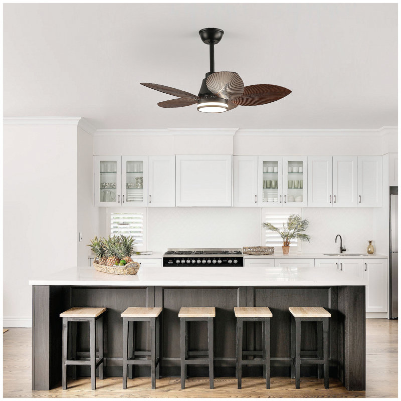 Ventilateur de plafond de 37 pouces avec lumière, 3 pales en ABS en forme de feuille, télécommande, moteur à courant continu réversible à 6 vitesses pour le salon, la chambre à coucher et la salle à manger