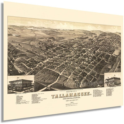 «Vintage 1885 Tallahassee Florida Map Poster», impression sur toile non encadrée