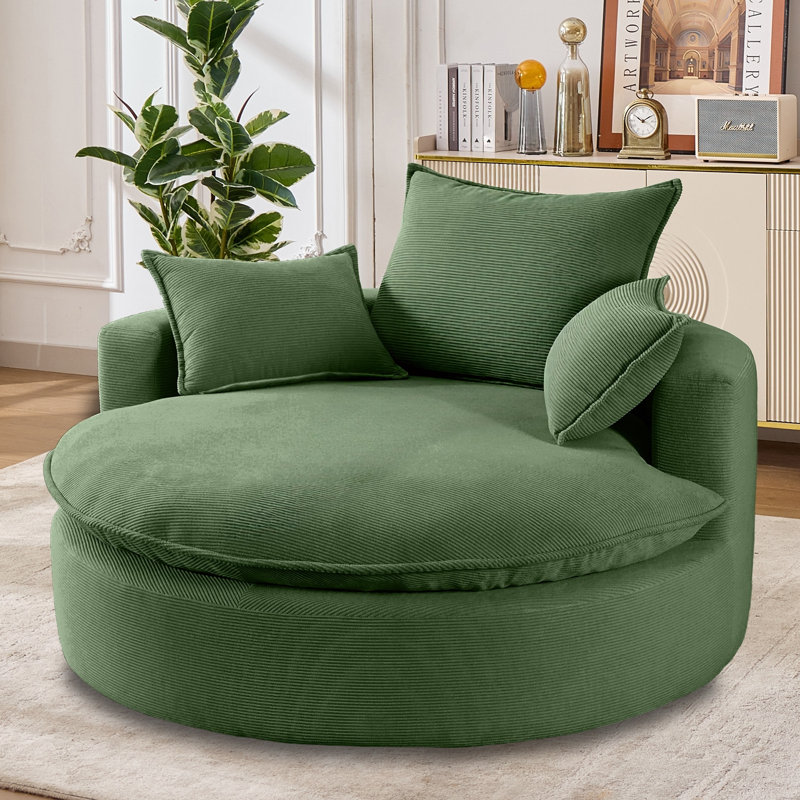 Oversized Upholstered Accent 360° Swivel Chair– Chenille, Compression-Molded Foam, Swivel, Green