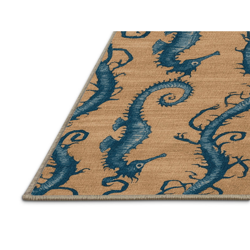  Washable Seahorses Nautical Area Rug, Carré 4 pi