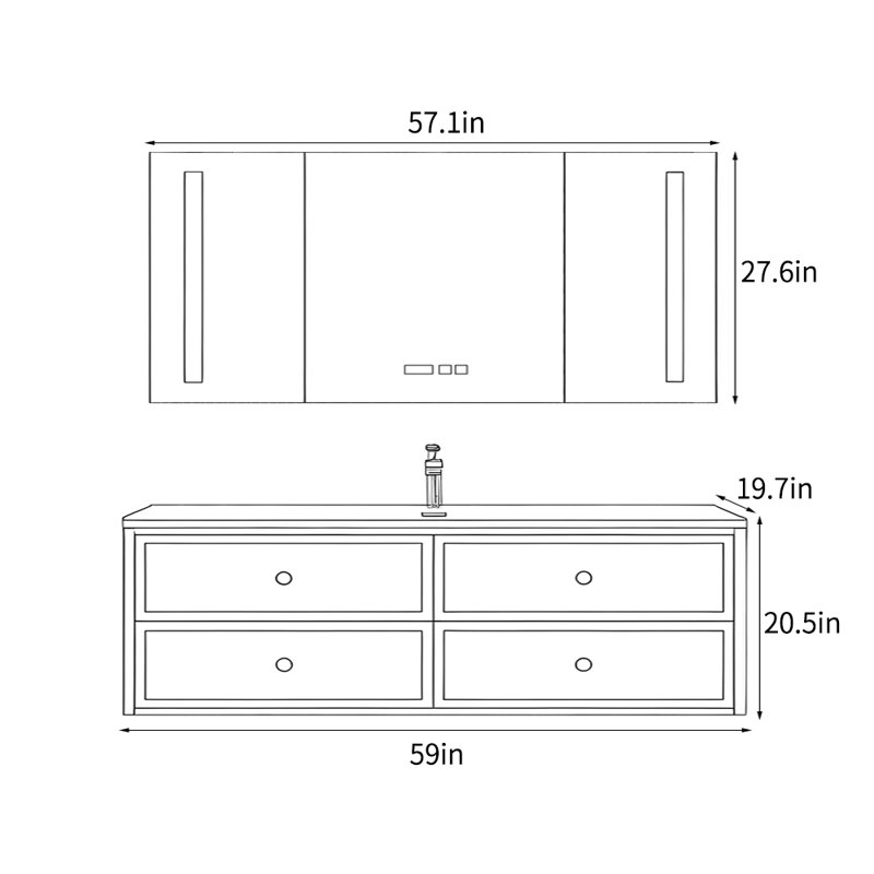 Armoire de salle de bain simple de style français brun, 59"