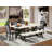 6 Piece Dinette Set Contains a Rectangle Dining Table with X-Legs and 4 Shitake Linen Fabric Parson Chairs with a Bench, Wire Brushed Black Finish-85821364-85821369-126725362