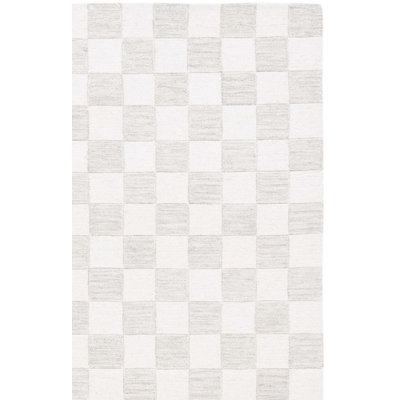 Tapis à carreaux en laine / coton touffeté à la main de couleur beige / ivoire MSR4760 Martha Stewart
