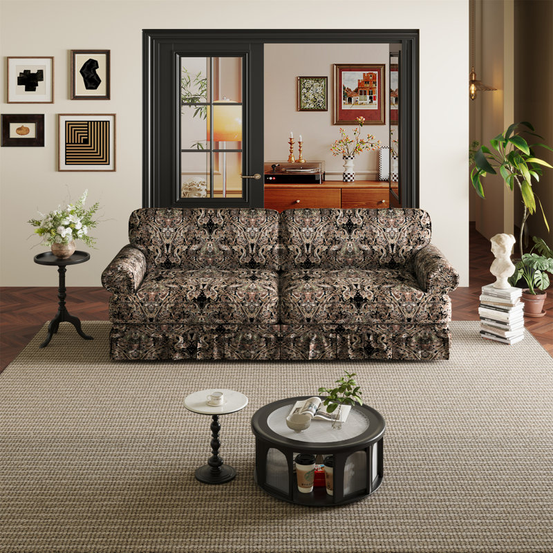 74"Luxuriously Comfortable 3-Seater Cloud Couch, Black Floral Fabric