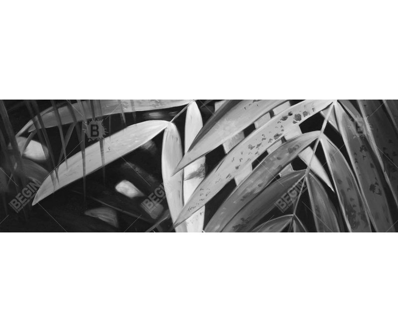 Impression de feuilles tropicales monochromes | Décoration intérieure encadrée, H 16 po x l 48 po, Noir