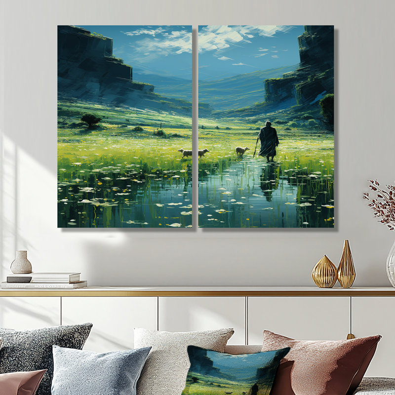 Good Shepherd Christianity Landscape - impressions sur toile traditionnelles, Wrapped Canvas, Does Not Apply, 36" H x 48" W