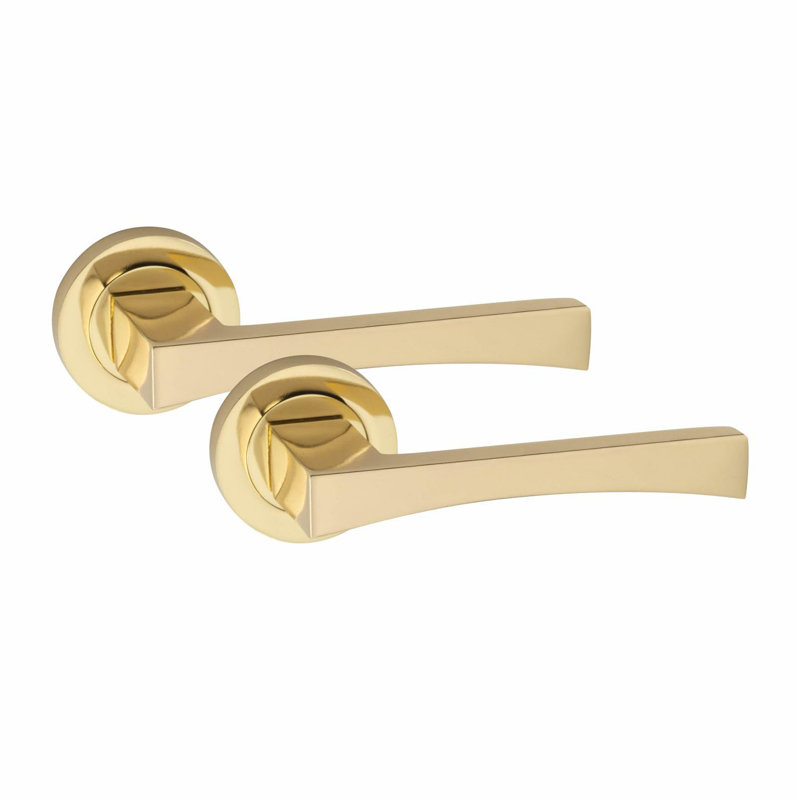  6 Pairs Wave Design Door Handles on Round Rose in Electro Brass Finish with 2.5" Tubular Latch - 52mm Diameter
