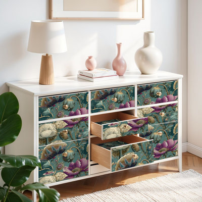 Papier peint auto-adhésif à peler et coller Magical Exotic Blossom Botanical Gold auto-adhésif et amovible 17,7 po x 118 po (45 x 300 cm)
