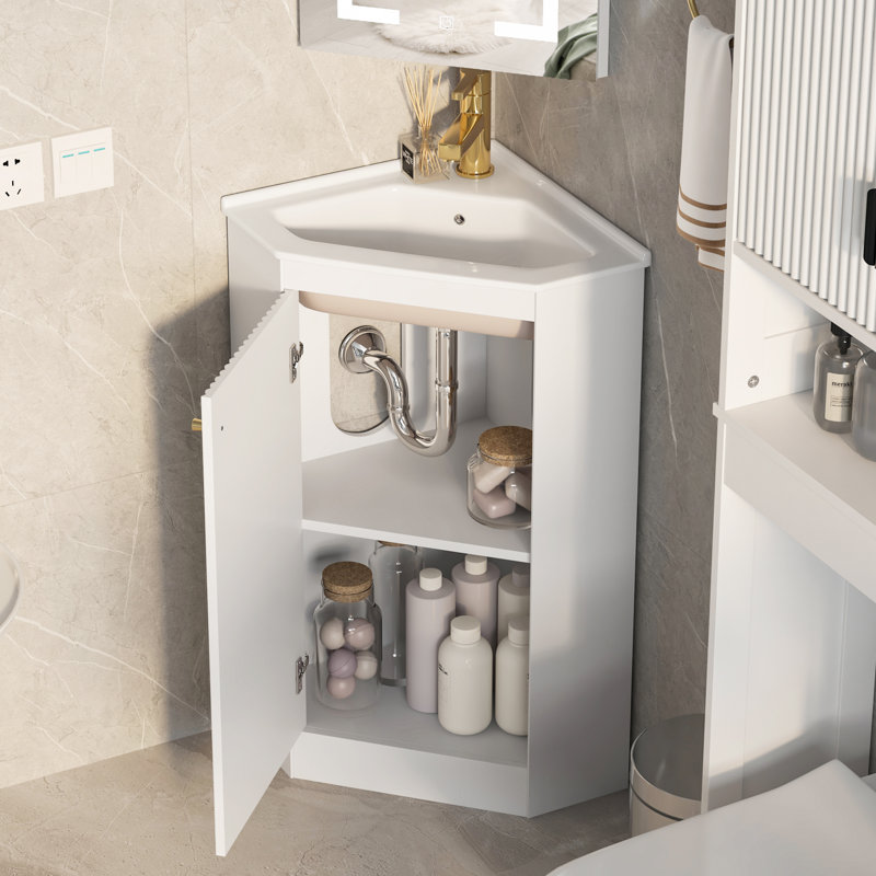 32'' Corner Single Bathroom Vanity Set With Sink Top