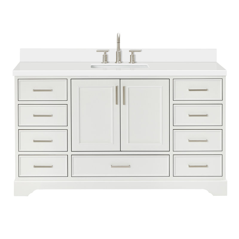 Meuble-lavabo simple avec plateau Abshire 61, Blanc, 61"